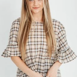 Piper & Scoot The Nixon Plaid Blouse In Blue Tops