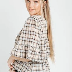 Piper & Scoot The Nixon Plaid Blouse In Blue Tops