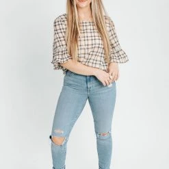 Piper & Scoot The Nixon Plaid Blouse In Blue Tops