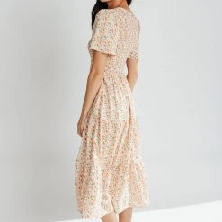 Piper & Scoot Dresses The Rodney Smocked V-Neck Midi Dress In Ivory