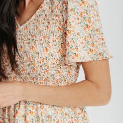 Piper & Scoot Dresses The Rodney Smocked V-Neck Midi Dress In Ivory