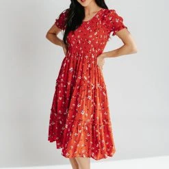 Piper & Scoot The McCall Floral Dress In Red