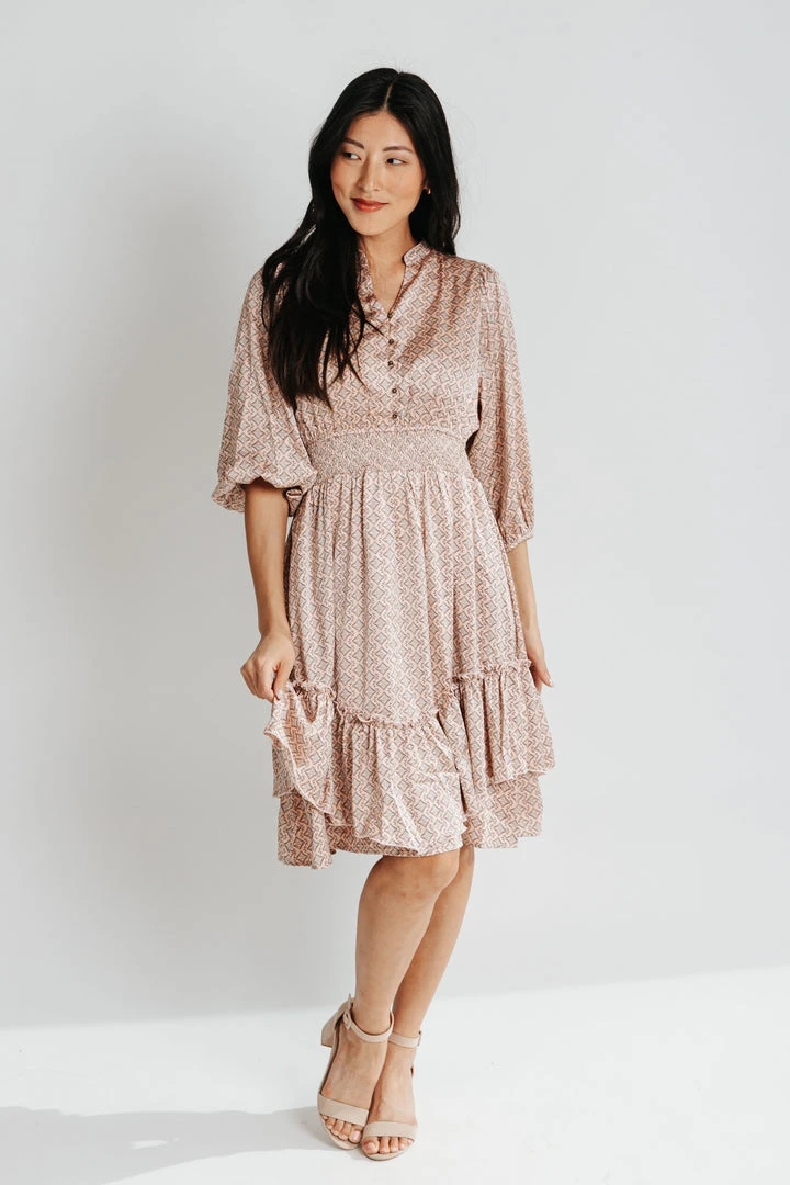 Piper & Scoot Dresses The Delling Patterned Dress In Dusty Salmon