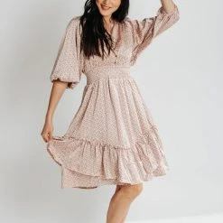 Piper & Scoot Dresses The Delling Patterned Dress In Dusty Salmon