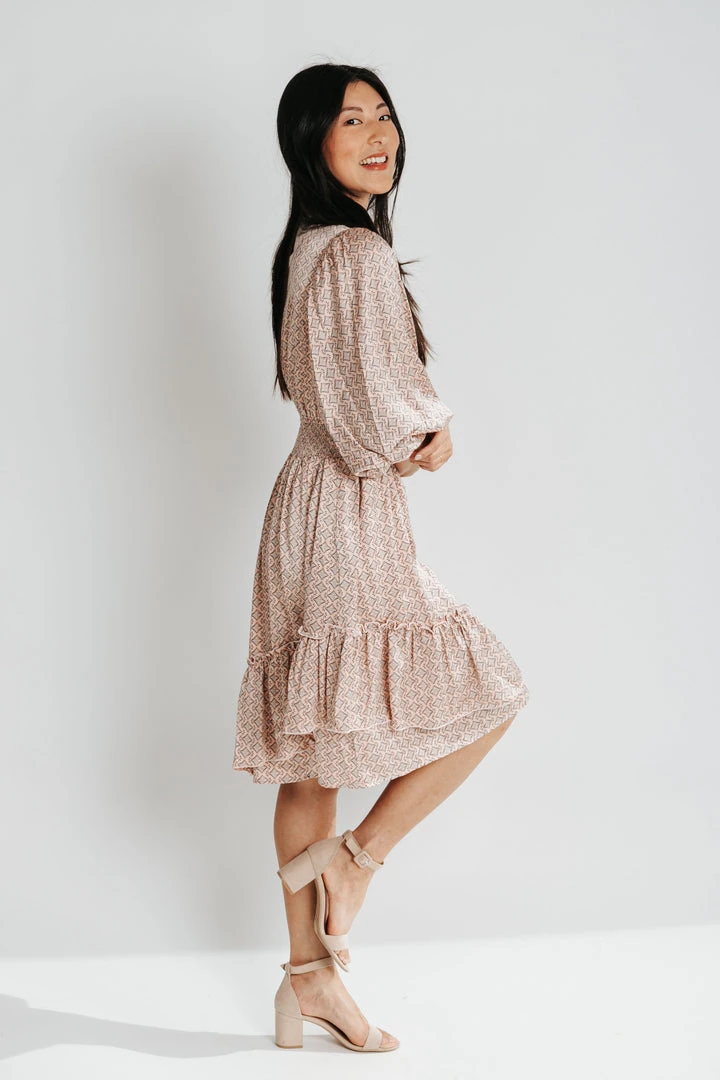 Piper & Scoot Dresses The Delling Patterned Dress In Dusty Salmon