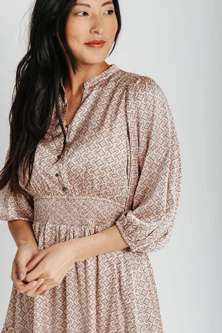 Piper & Scoot Dresses The Delling Patterned Dress In Dusty Salmon