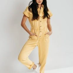 Piper & Scoot The Taft Wide Leg Jumpsuit In Light Yellow Bottoms + Jumpsuits