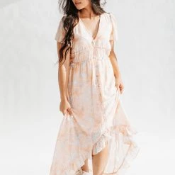 Piper & Scoot Dresses The Parsons Watercolor Dress In Peach