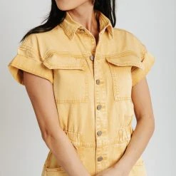 Piper & Scoot The Taft Wide Leg Jumpsuit In Light Yellow Bottoms + Jumpsuits