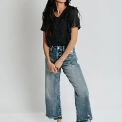 Piper & Scoot The Melinda Ruffle Short Sleeve Top In Charcoal Tops