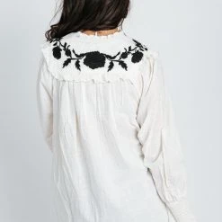 Piper & Scoot Free People: Rose Vines Embroidered Top In Ivory Combo