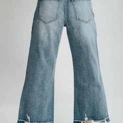 Piper & Scoot Denim: The High Rise Crop Wide Leg Raw Hem Jean In Light Blue Bottoms + Jumpsuits