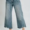 Piper & Scoot Denim: The High Rise Crop Wide Leg Raw Hem Jean In Light Blue Bottoms + Jumpsuits