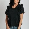 Piper & Scoot The Melinda Ruffle Short Sleeve Top In Charcoal Tops