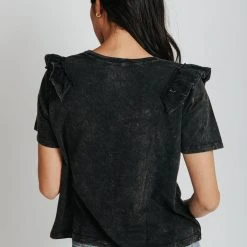 Piper & Scoot The Melinda Ruffle Short Sleeve Top In Charcoal Tops