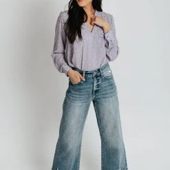 Piper & Scoot Tops The Baxter Printed V-Neck Blouse In Lilac