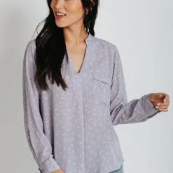 Piper & Scoot Tops The Baxter Printed V-Neck Blouse In Lilac