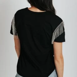 Piper & Scoot The Storie Fringe Detail Tee In Black Tops