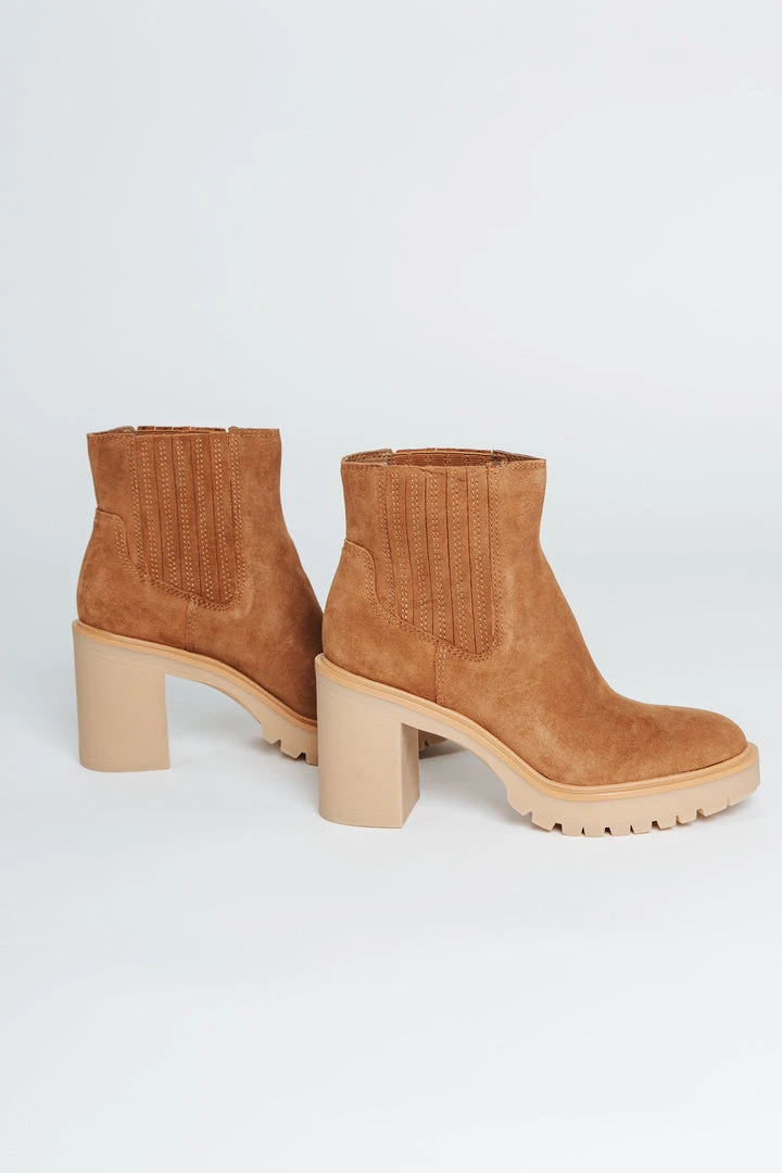 Piper & Scoot Shoes Dolce Vita: Caster H2O Booties In Camel Suede