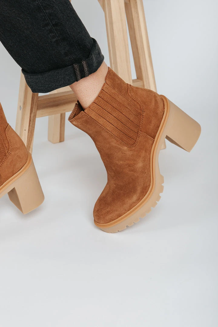 Piper & Scoot Shoes Dolce Vita: Caster H2O Booties In Camel Suede