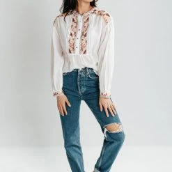 Piper & Scoot Tops The Lundenburg Embroidered Blouse In Cream