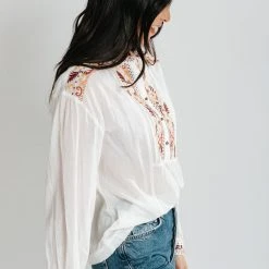 Piper & Scoot Tops The Lundenburg Embroidered Blouse In Cream