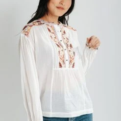 Piper & Scoot Tops The Lundenburg Embroidered Blouse In Cream