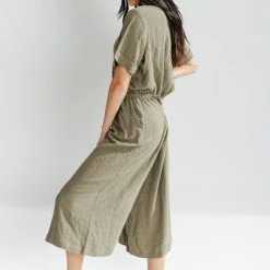 Piper & Scoot The Kaysha Linen Jumpsuit In Sage Bottoms + Jumpsuits
