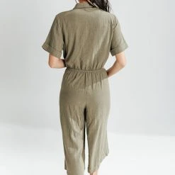Piper & Scoot The Kaysha Linen Jumpsuit In Sage Bottoms + Jumpsuits