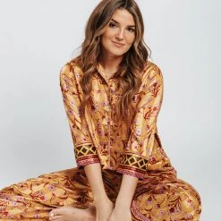 Piper & Scoot Free People: Pajama Party Sleep Set In Gold Combo Tops