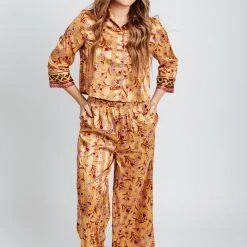 Piper & Scoot Free People: Pajama Party Sleep Set In Gold Combo Tops