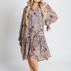 Piper & Scoot The Shauna Patterned Dress In Dusty Blue
