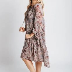 Piper & Scoot The Shauna Patterned Dress In Dusty Blue