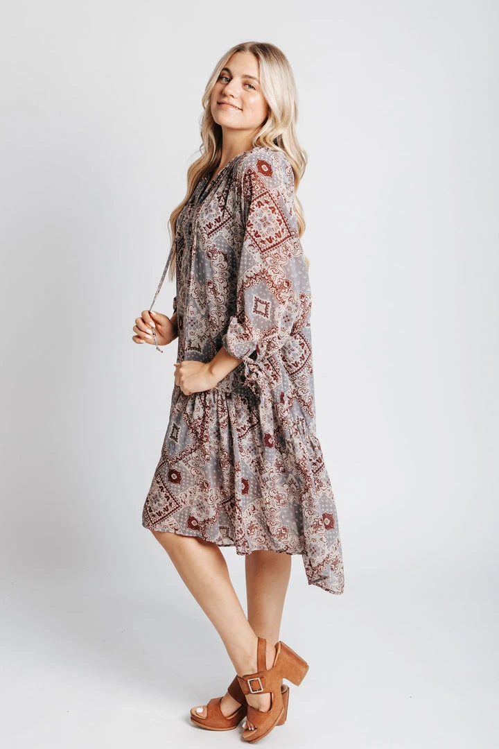 Piper & Scoot The Shauna Patterned Dress In Dusty Blue