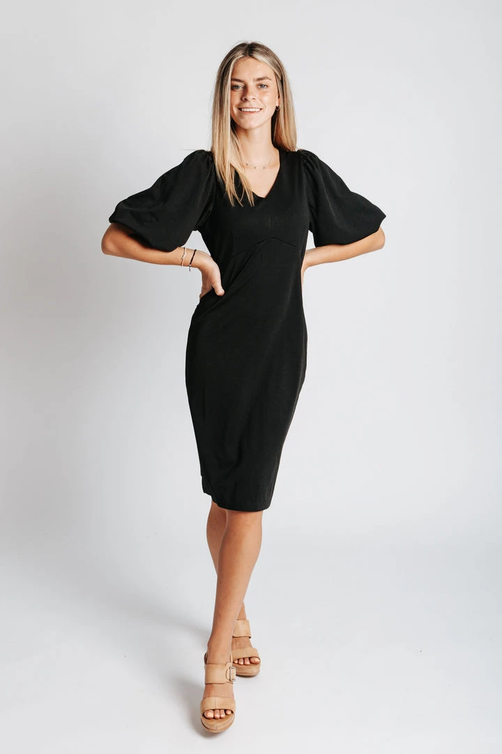 Piper & Scoot: The Graceful Puff Sleeve Dress In Black