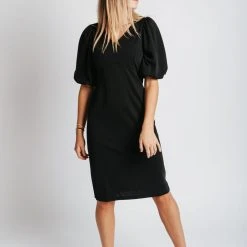 Piper & Scoot: The Graceful Puff Sleeve Dress In Black