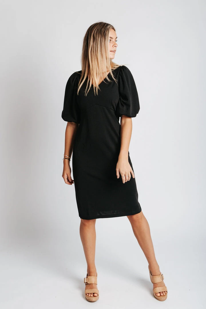 Piper & Scoot: The Graceful Puff Sleeve Dress In Black