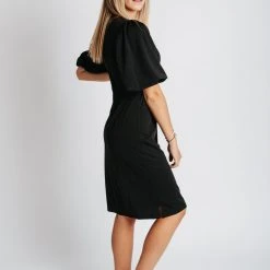 Piper & Scoot: The Graceful Puff Sleeve Dress In Black