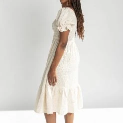 Piper & Scoot Dresses The Jilly Smocked Midi Dress In Cream