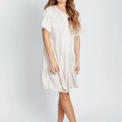 Piper & Scoot Dresses The Arabella Shimmer Tiered Dress In Cream