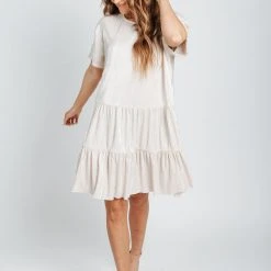 Piper & Scoot Dresses The Arabella Shimmer Tiered Dress In Cream