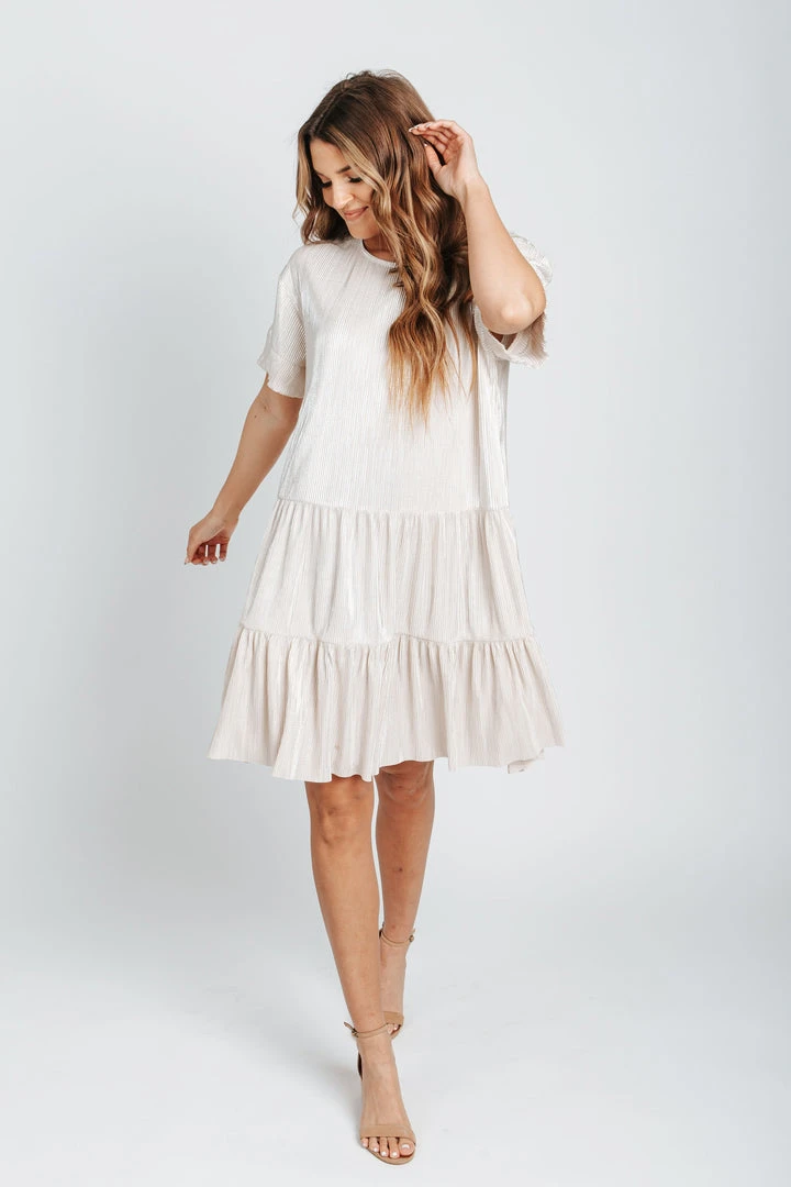 Piper & Scoot Dresses The Arabella Shimmer Tiered Dress In Cream