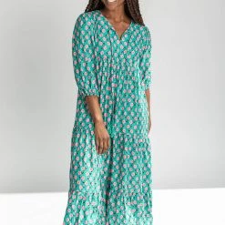 Piper & Scoot The Townes Puff Sleeve Maxi Dress In Green