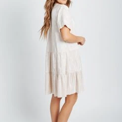 Piper & Scoot Dresses The Arabella Shimmer Tiered Dress In Cream