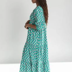 Piper & Scoot The Townes Puff Sleeve Maxi Dress In Green