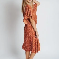 Piper & Scoot: The Campbell Dolman Sleeve Midi Dress In Rust Floral