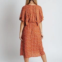 Piper & Scoot: The Campbell Dolman Sleeve Midi Dress In Rust Floral