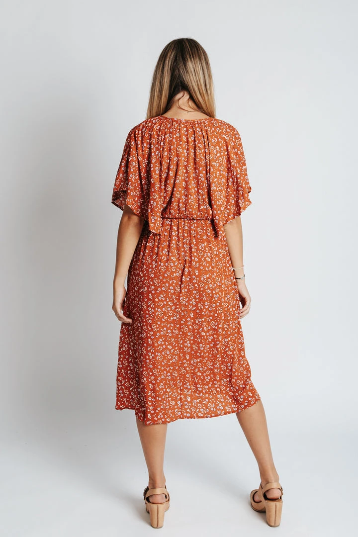 Piper & Scoot: The Campbell Dolman Sleeve Midi Dress In Rust Floral