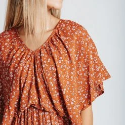 Piper & Scoot: The Campbell Dolman Sleeve Midi Dress In Rust Floral