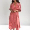 Piper & Scoot The Madelyn Striped Maxi Dress In Crimson Dresses